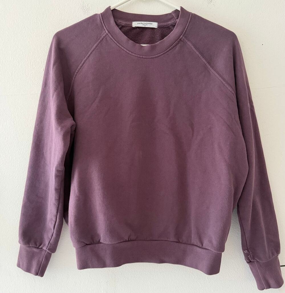 Perfect White Tee 100% Cotton Plum Long Sleeve Crew Neck Pullover Size Small